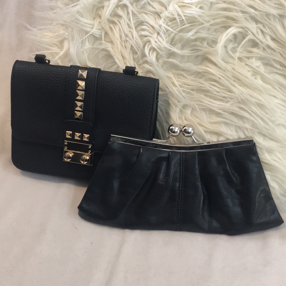 Two small black clutches, bcbg Paris and bedhead